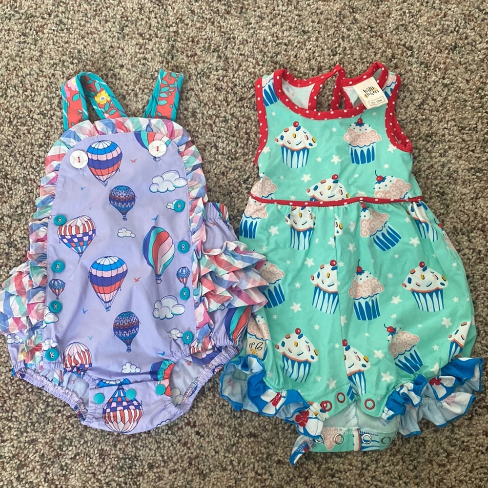 2 Wild Flowers 12 month summer time rompers